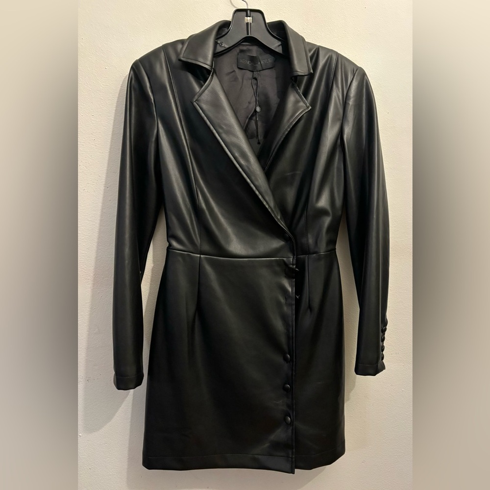 KENDALL & KYLIE VEGAN LEATHER BLAZER FRONT WRAP DRESS